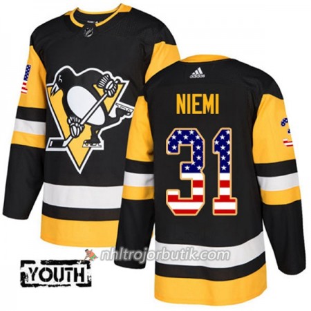 Barn Ishockey Pittsburgh Penguins Tröja Antti Niemi 31 Adidas 2017-2018 Svart USA Flag Fashion Authentic